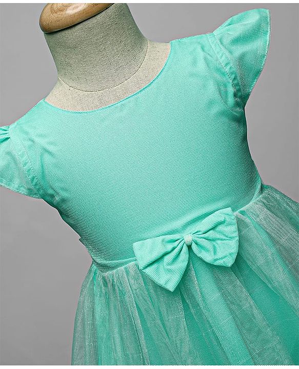 Babyhug Woven Cap Sleeves Party Dress With Bow Applique - Aqua Blue
