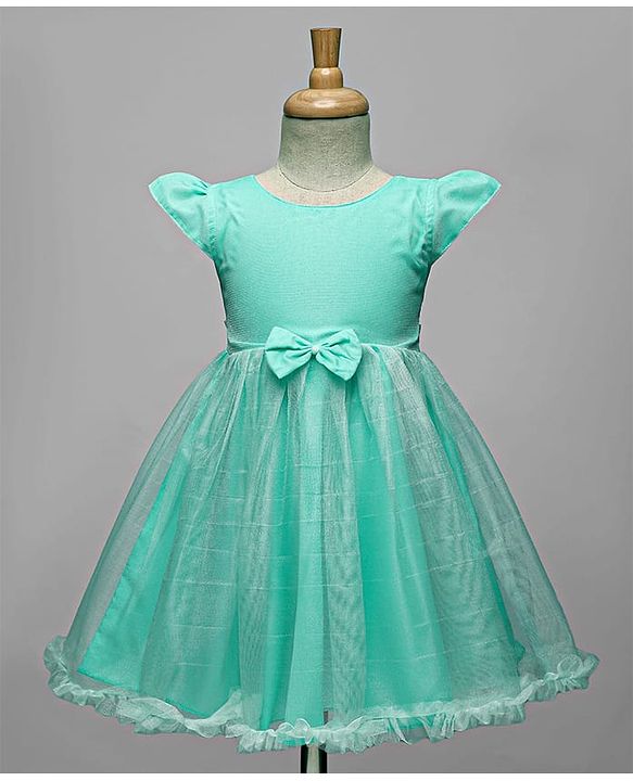 Babyhug Woven Cap Sleeves Party Dress With Bow Applique - Aqua Blue