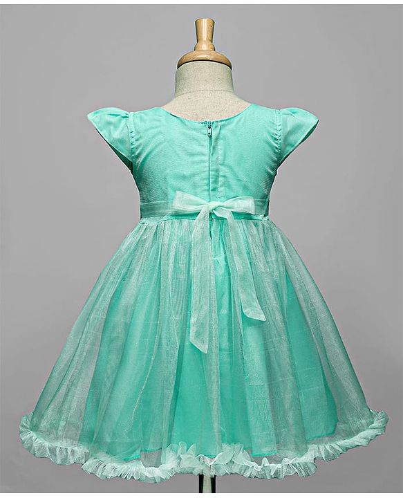 Babyhug Woven Cap Sleeves Party Dress With Bow Applique - Aqua Blue
