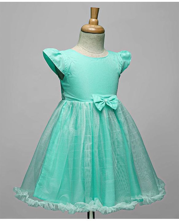 Babyhug Woven Cap Sleeves Party Dress With Bow Applique - Aqua Blue