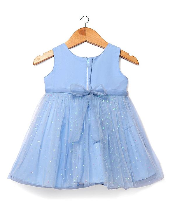 Babyhug Woven Sleeveless Mesh Dress with Foil Print - Light Blue