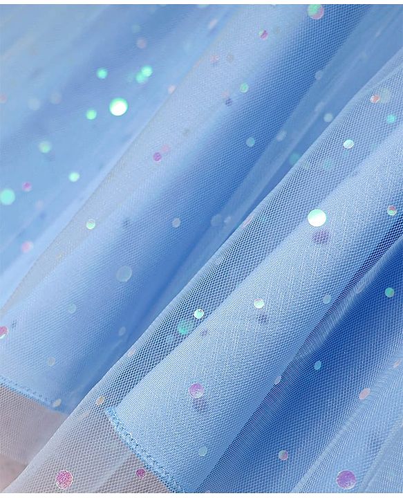 Babyhug Woven Sleeveless Mesh Dress with Foil Print - Light Blue