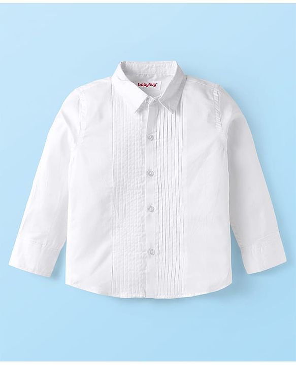 Babyhug Woven Full Sleeves Solid Color Pleated Shirt & Trouser Set with Bow & Suspender - White & Green