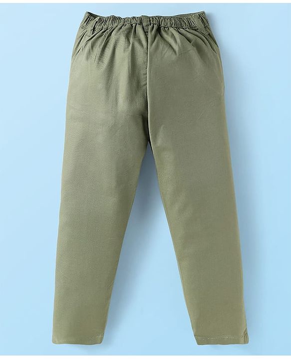 Babyhug Woven Full Sleeves Solid Color Pleated Shirt & Trouser Set with Bow & Suspender - White & Green