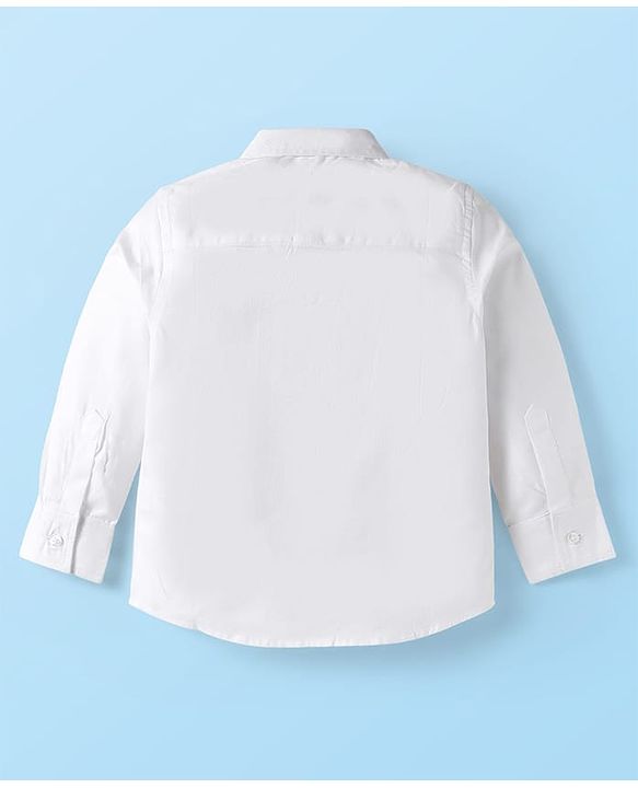Babyhug Woven Full Sleeves Solid Color Pleated Shirt & Trouser Set with Bow & Suspender - White & Green