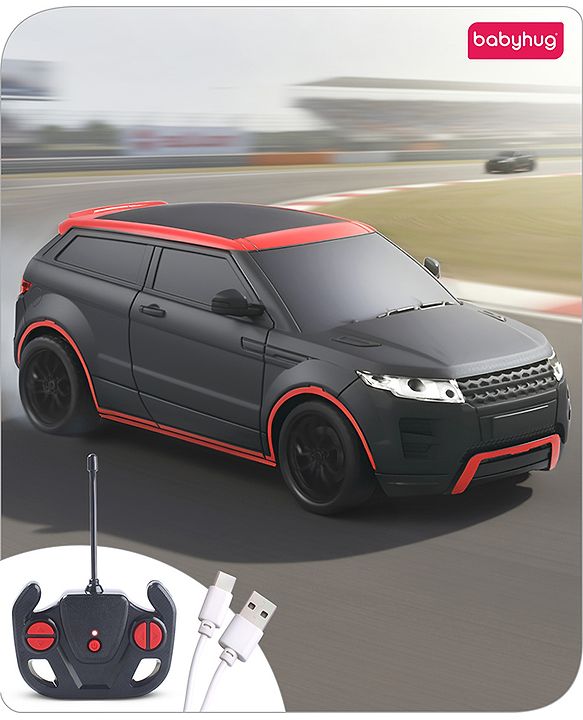Babyhug 1:24 C-Type Rechargeable Remote Control Racing Car |Black-Red Finish| Gifting Car for 4 years + Kids| BIS Certified - Black