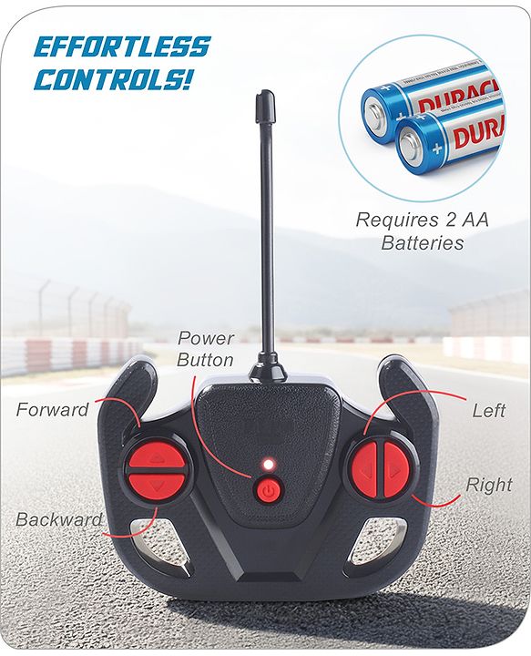 Babyhug 1:24 C-Type Rechargeable Remote Control Racing Car |Black-Red Finish| Gifting Car for 4 years + Kids| BIS Certified - Black