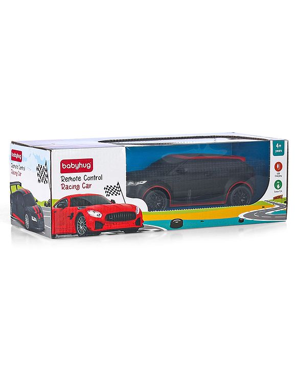Babyhug 1:24 C-Type Rechargeable Remote Control Racing Car |Black-Red Finish| Gifting Car for 4 years + Kids| BIS Certified - Black