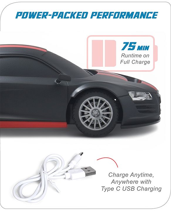 Babyhug 1:24 C-Type Rechargeable Remote Control Racing Car BIS Certified - Black