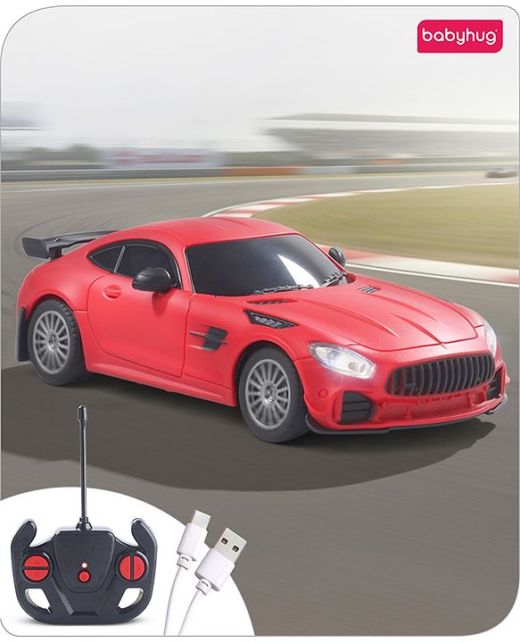 Babyhug  1:24 C-Type Rechargeable Remote Control Racing Car - Black| Gifting Option| Toy for 4+ years Boys & Girls| BIS Certified| 50ft Remote Range