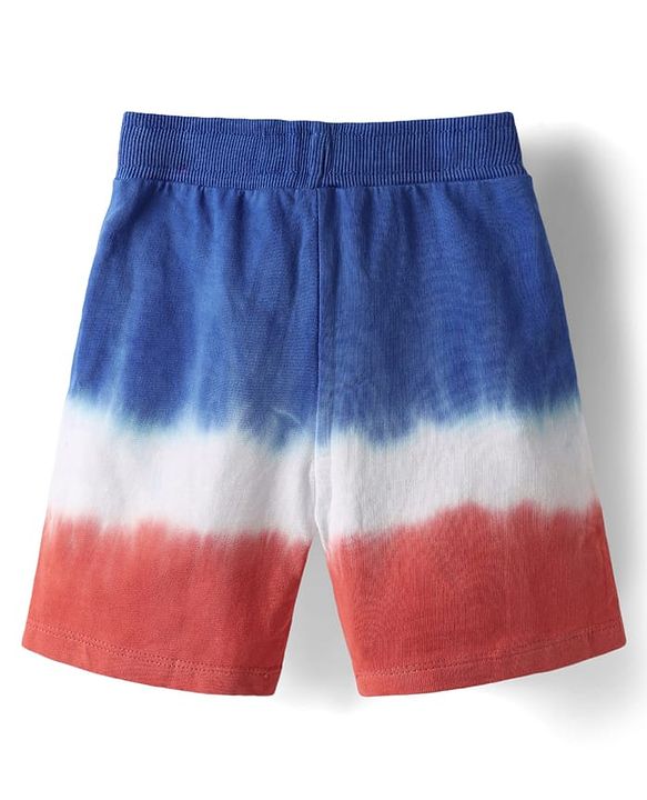 Babyhug Terry Knit Half Sleeves T-Shirt and Shorts Co-Ord Set with Ombre & Hawai Text Print - Navy Blue & Red