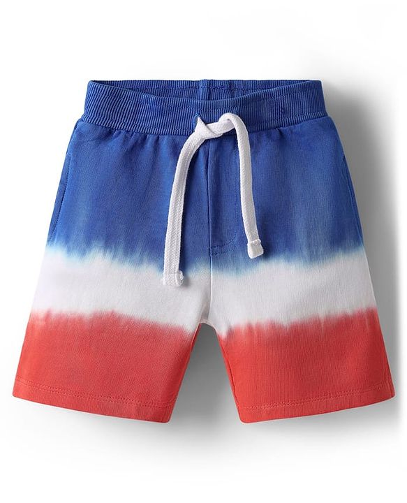 Babyhug Terry Knit Half Sleeves T-Shirt and Shorts Co-Ord Set with Ombre & Hawai Text Print - Navy Blue & Red