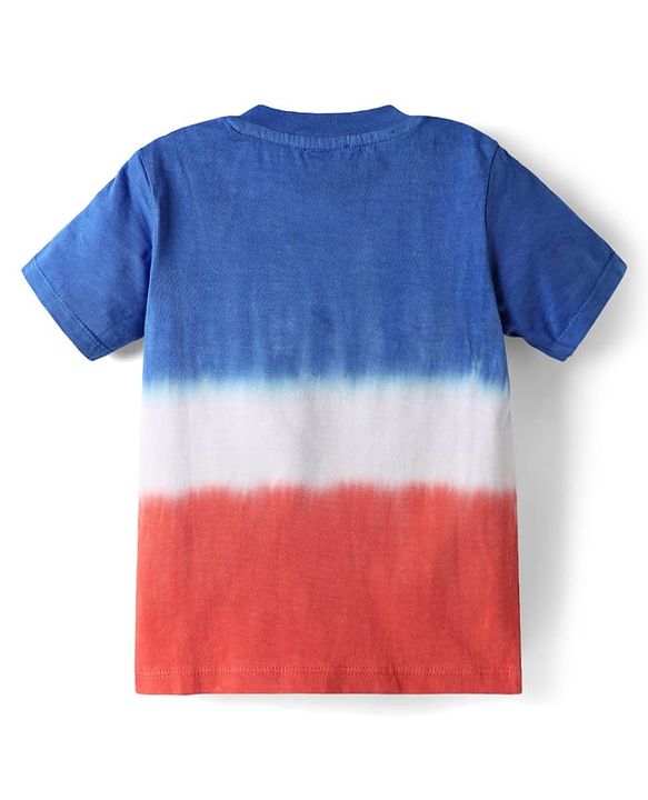 Babyhug Terry Knit Half Sleeves T-Shirt and Shorts Co-Ord Set with Ombre & Hawai Text Print - Navy Blue & Red