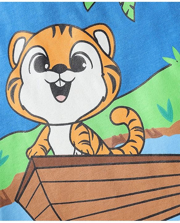 Babyhug Single Jersey Knit Half Sleeves T-Shirt & Shorts Set With Tiger Print - Blue & Brown