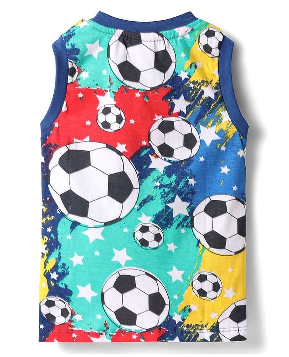 Babyhug Single Jersey Knit Sleeveless Tank T-Shirt & Shorts Set With Football Print - Navy Blue
