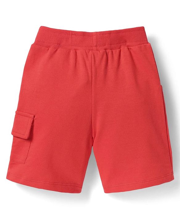 Babyhug Single Jersey Knit Sleeveless Tank T-Shirt & Shorts Set With Beach Theme & Fruit Print - White & Red
