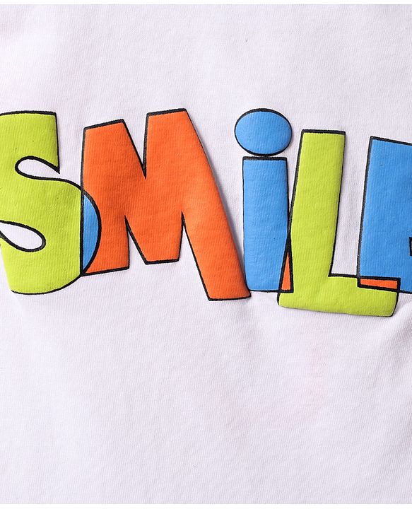 Babyhug Single Jersey Knit Sleeveless Tank T-Shirt & Shorts Set With Smiley Print - White