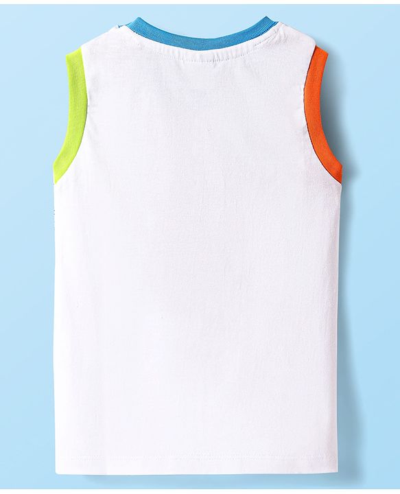 Babyhug Single Jersey Knit Sleeveless Tank T-Shirt & Shorts Set With Smiley Print - White