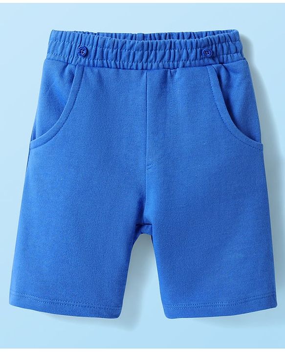 Babyhug Single Jersey Knit Half Sleeves Shirt & Shorts Set With Dino Print & Suspender - White & Blue