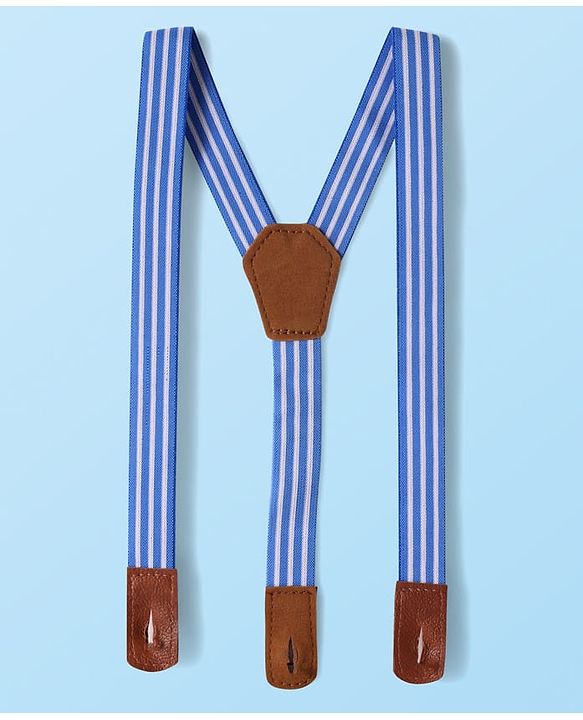 Babyhug Single Jersey Knit Half Sleeves Shirt & Shorts Set With Dino Print & Suspender - White & Blue