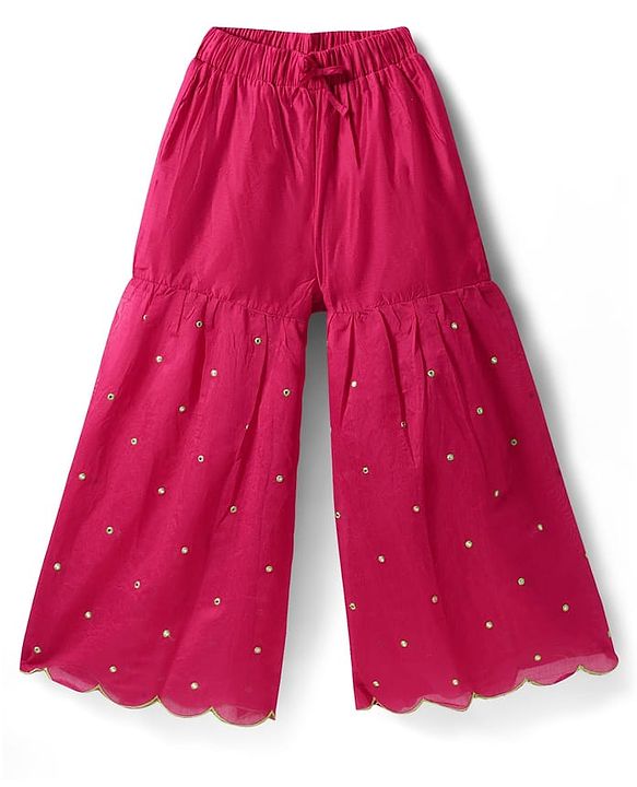 Pine Kids Woven Sleeveless Kurti Gharara Set with Dupatta & Floral Embroidery - Dark Pink