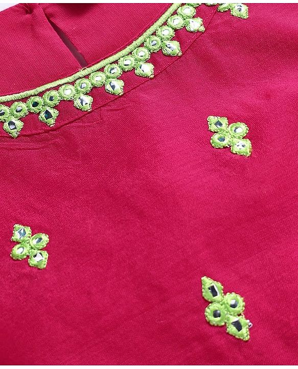 Pine Kids Woven Sleeveless Kurti Gharara Set with Dupatta & Floral Embroidery - Dark Pink