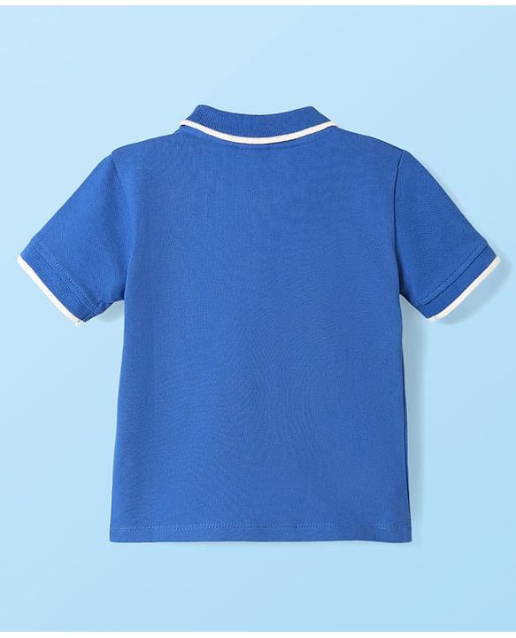 Babyhug Single Jersey Knit Half Sleeves Polo T-Shirt & Shorts Set With Shark Print - Blue & Beige