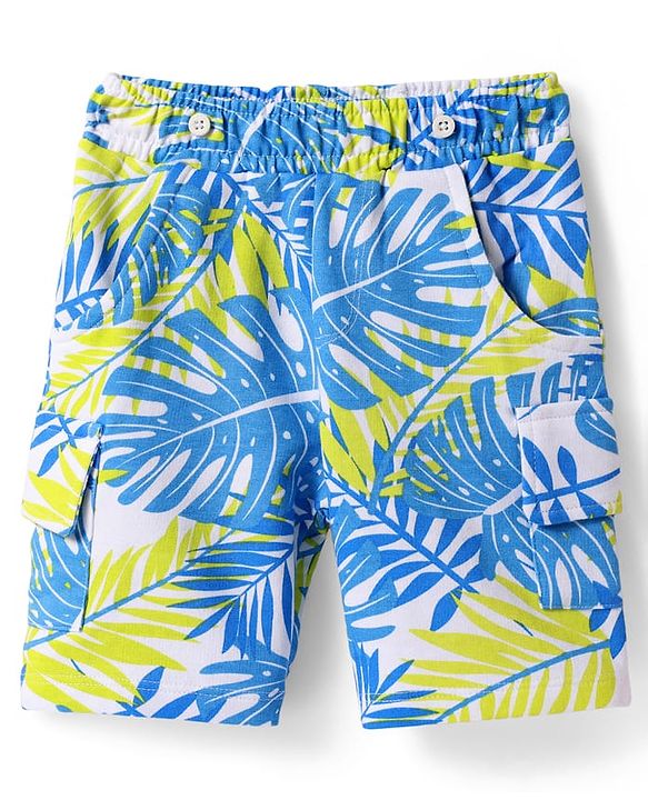 Babyhug Single Jersey Knit Half Sleeves T-Shirt & Shorts Set with Tropical Theme Print & Suspender - Limegreen