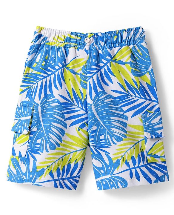 Babyhug Single Jersey Knit Half Sleeves T-Shirt & Shorts Set with Tropical Theme Print & Suspender - Limegreen