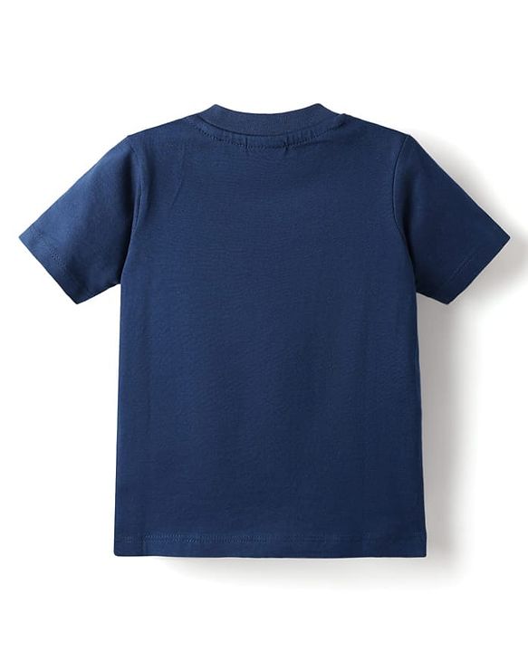 Babyhug Single Jersey Knit Half Sleeves T-Shirt & Shorts Set With Sport Theme Print - Navy Blue & Yellow