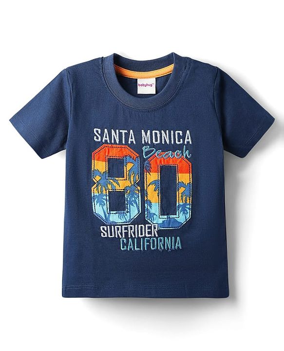 Babyhug Single Jersey Knit Half Sleeves T-Shirt & Shorts Set With Sport Theme Print - Navy Blue & Yellow