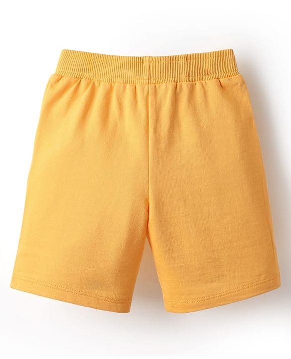 Babyhug Single Jersey Knit Half Sleeves T-Shirt & Shorts Set With Sport Theme Print - Navy Blue & Yellow