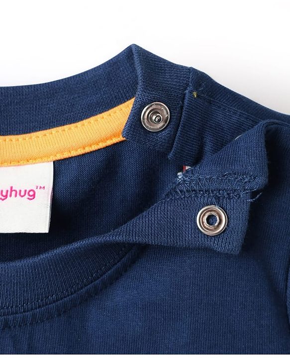Babyhug Single Jersey Knit Half Sleeves T-Shirt & Shorts Set With Sport Theme Print - Navy Blue & Yellow