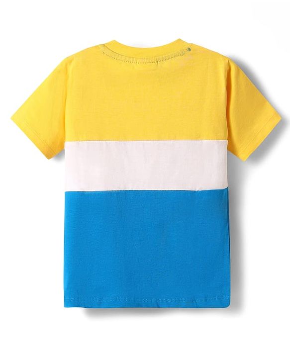 Babyhug Single Jersey Knit Half Sleeves T-Shirt & Shorts Set With Hawaii Print & Cut & Sew Design - Yellow & Blue