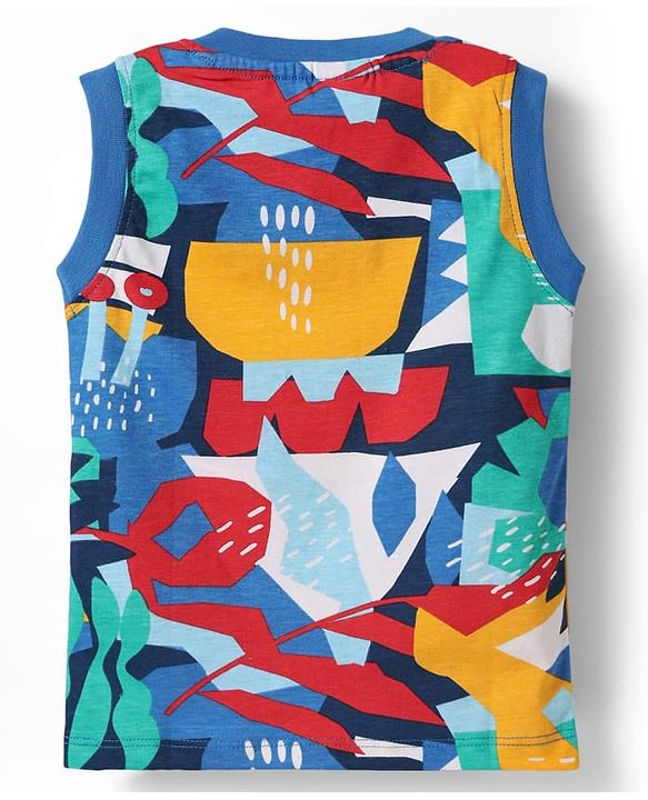 Babyhug Single Jersey Knit Sleeveless Printed Tank T-Shirt & Shorts Set - Blue