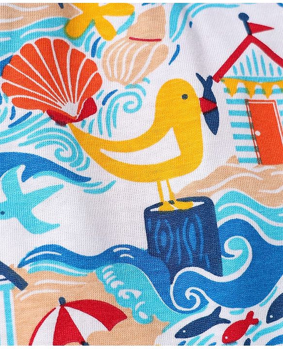 Babyhug Single Jersey Knit Sleeveless Tank T-Shirt With Sea Animals & Bird Print - Blue