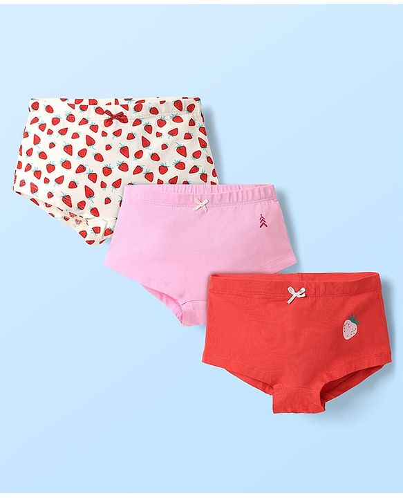 Pine Kids Cotton Elastane Knit Hipsters With Strawberry Print Pack of 3 (Color May Vary)