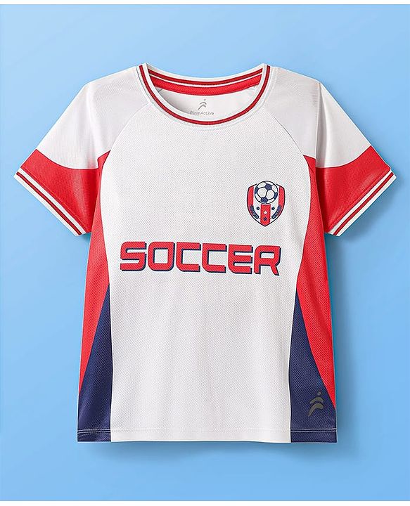 Pine Active Half Sleeves T-Shirt & Shorts With Soccer Print - White & Red