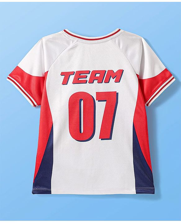 Pine Active Half Sleeves T-Shirt & Shorts With Soccer Print - White & Red
