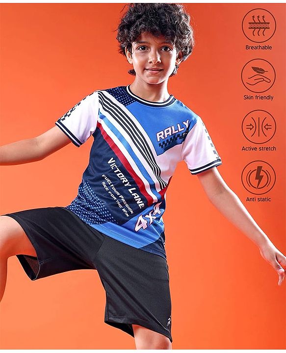 Pine Active Knit Half Sleeves Printed T-Shirt - Blue