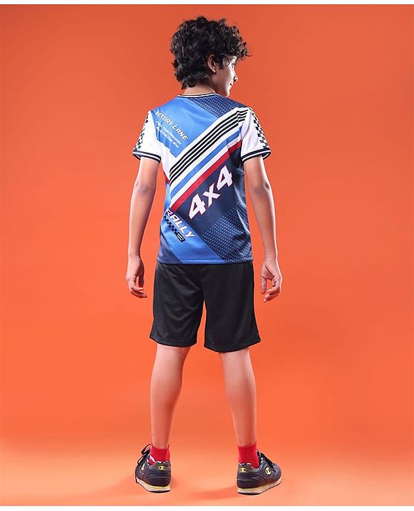 Pine Active Knit Half Sleeves Printed T-Shirt - Blue