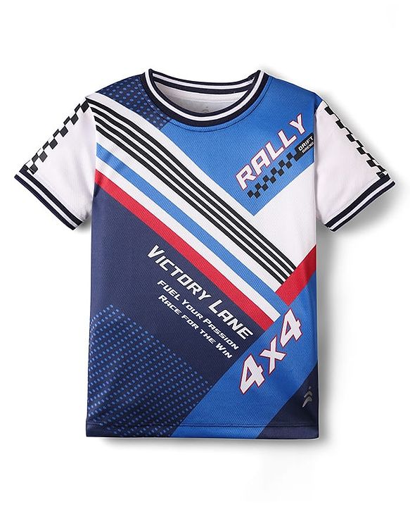 Pine Active Knit Half Sleeves Printed T-Shirt - Blue