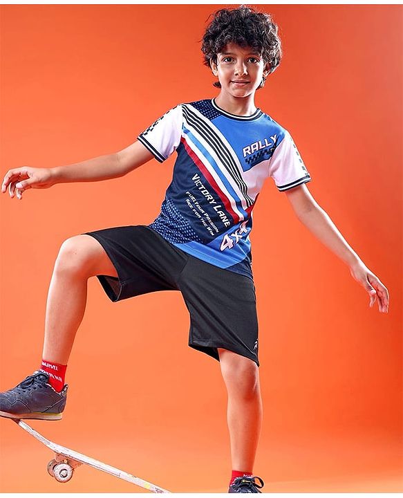 Pine Active Knit Half Sleeves Printed T-Shirt - Blue