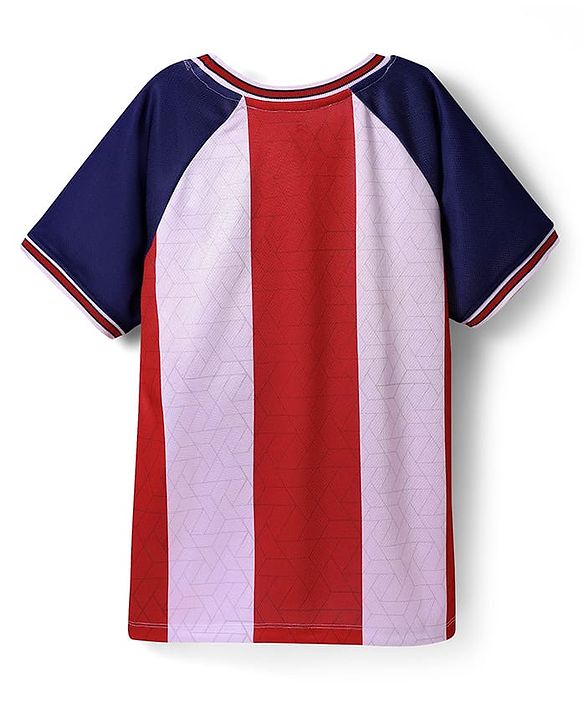 Pine Active Knit Half Raglan Sleeves High Stretch Striped T-Shirt with Text Print - Multicolor