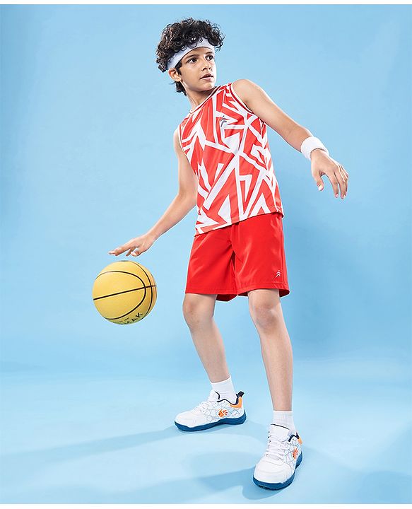 Pine Active Knit High Stretch Sleeveless Printed T-Shirt - Red