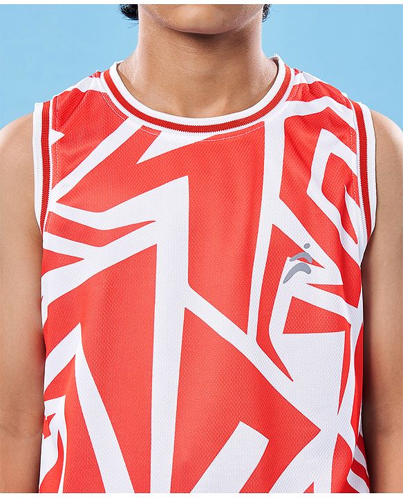 Pine Active Knit High Stretch Sleeveless Printed T-Shirt - Red