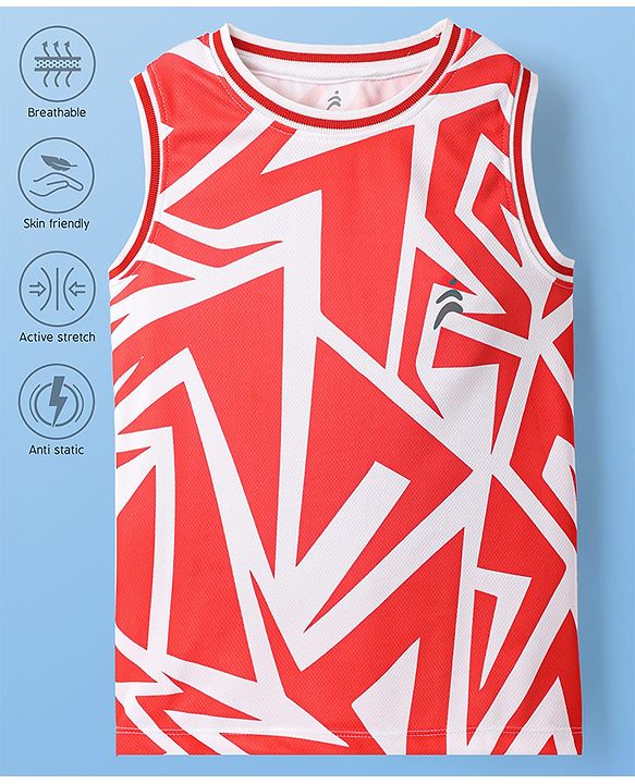 Pine Active Knit High Stretch Sleeveless Printed T-Shirt - Red