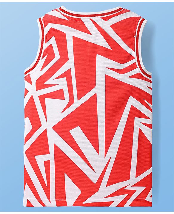 Pine Active Knit High Stretch Sleeveless Printed T-Shirt - Red