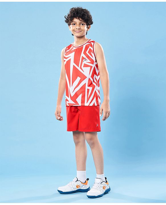 Pine Active Knit High Stretch Sleeveless Printed T-Shirt - Red