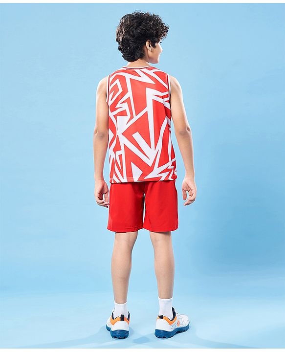 Pine Active Knit High Stretch Sleeveless Printed T-Shirt - Red